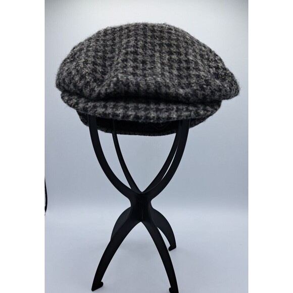 LL Bean Harris Tweed Wool Goretex Houndstooth Newsboy Flat Cap Size M Grey/Blk - Picture 1 of 14